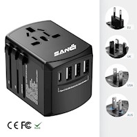 Cargador Viajero Sanci Todo en Uno | Adaptador Internacional con USB y Tipo C | Enchufe Global para Más de 200 Países